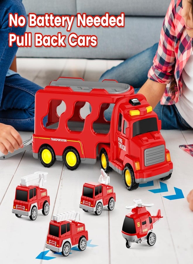 FunMission Toddlers Fire Truck for Kids 3-9 Year Old，5 in 1 Friction Power Vehicle Car for 3 4 5 6 7 Years Old Boys Girls，Carrier Truck Transport Toys for Christmas and Birthday Gifts - Image 5